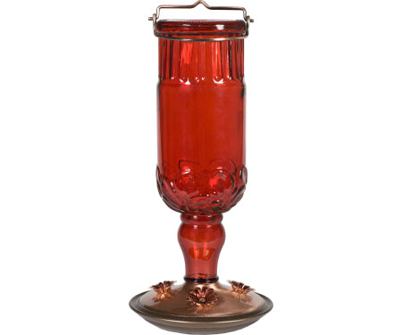 Red Antique Glass Hummingbird Feeder